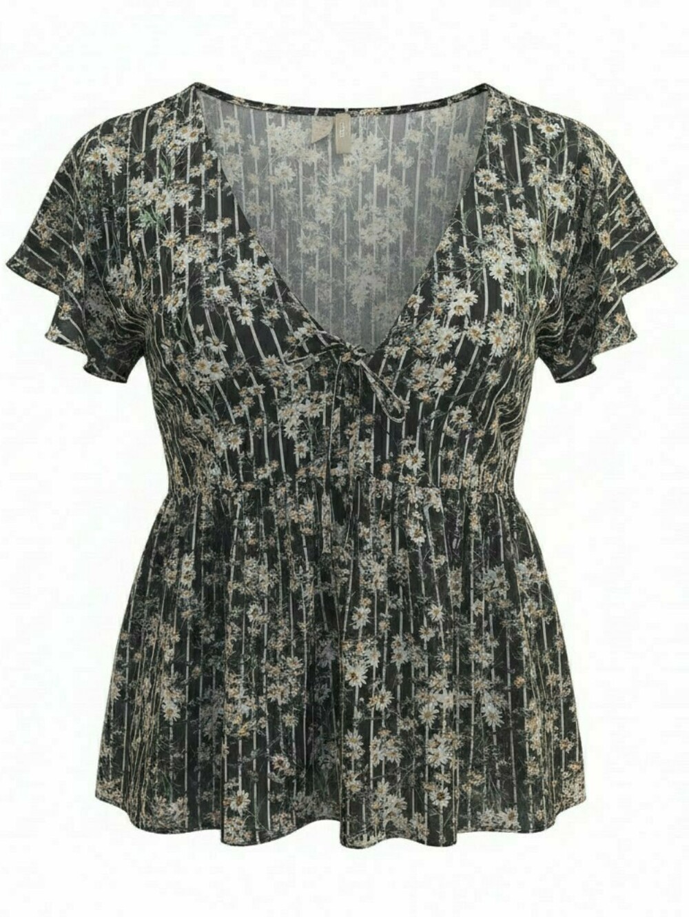 ASOS Floral V-Neck Short Sleeve Peplum Top - Black & Cream